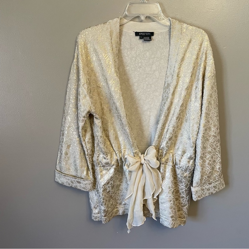 Etcetera Cream Metallic Tie-Front Jacket